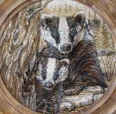 Painting on birch bark badgers.