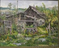 La pintura "casa de Pueblo" óleo sobre lienzo de 40x50 cm