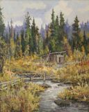 The painting "the hut" by H. m 40x50cm