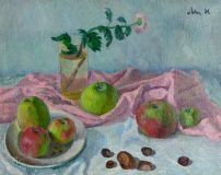 Still life with apples and chestnuts