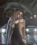 Одинокая девушка под зонтом