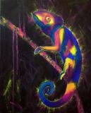 Chameleon - a splash of color. Acrylic on canvas 35x45 cm