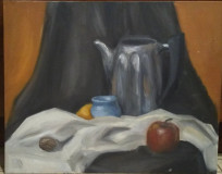 Still life with a shiny kettle