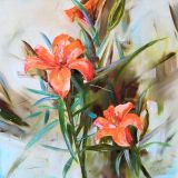 Painting lilies, the orange flowers picture on the wall