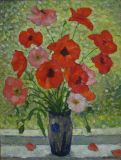 Poppies in a blue vase