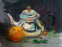 Still life with teapot and tangerines