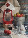 Still life with red lamp
