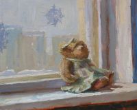 El oso de peluche en la ventana