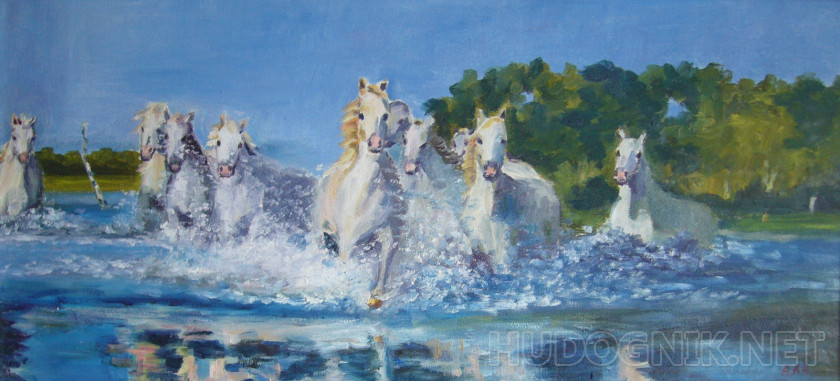 Los caballos en el río