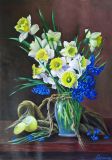 Still life with daffodils and hyacinths