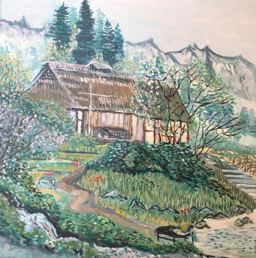 Пейзаж с домиками . Вариация на тему Кеукей Кодзима .