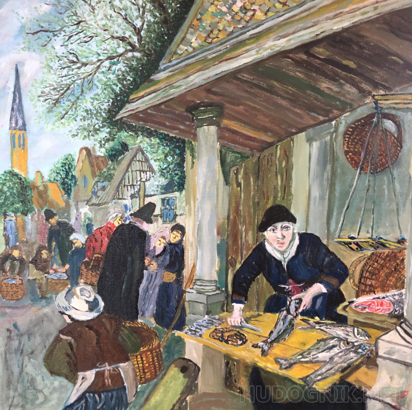 Woman selling fish. Copy on the theme of Ostade,