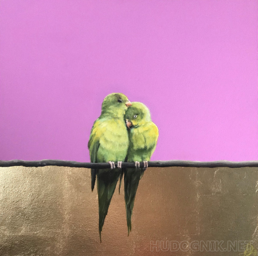Пара зеленых мексиканских попугаев