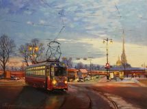 Evening tram on Petrogradka