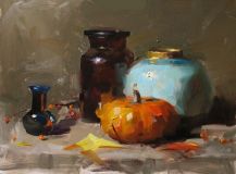 Pumpkin, blue vase