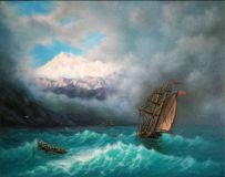 A free copy of the painting by I. K. Aivazovsky "Stormy Sea"
