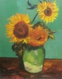 A copy of Van Gogh Three Sunflowers in a vase