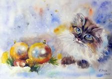 Cat and Christmas toys