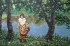 La chica junto a un estanque
