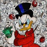 Scrooge McDuck on the background of dollars
