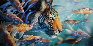 Tigre con peces