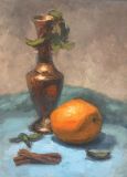 Bodegón con jarrón y naranja