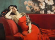 The girl on the red sofa
