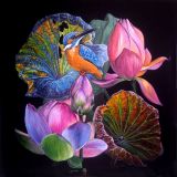 Kingfisher in lotuses