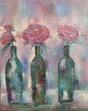 rosas en botellas de vidrio