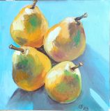 yellow pears on blue