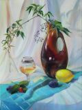 "Still life with a decanter and lemon"