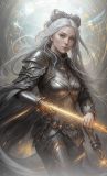 Chica rubia con armadura y espada
