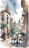 Тихая испанская улица и кофе