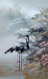 Cranes with cherry blossoms