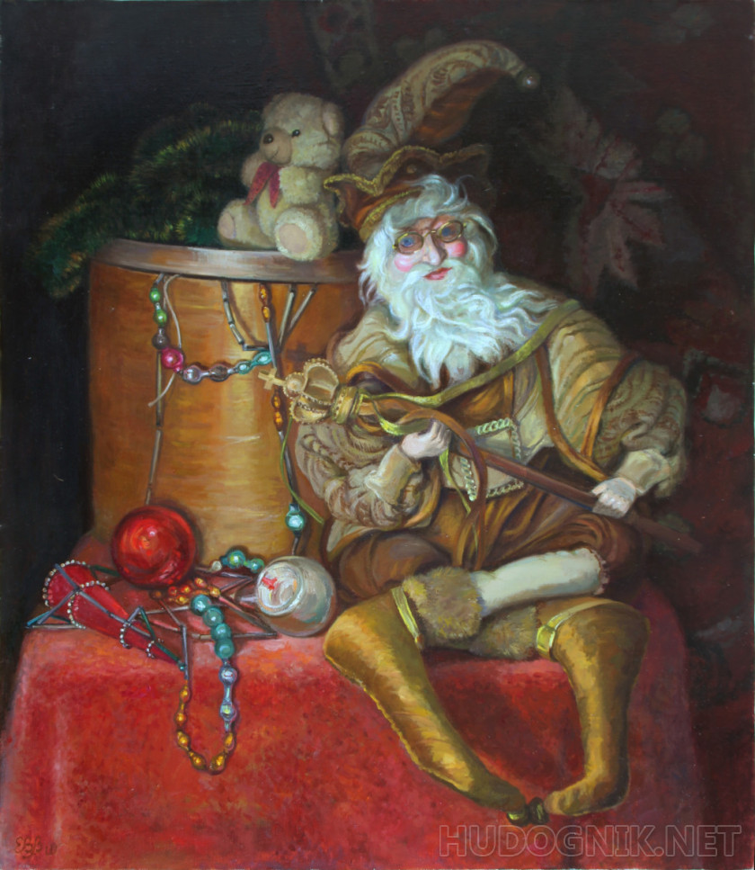 Санта-Клаус и гирлянда