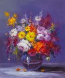 Bright bouquet in a blue vase