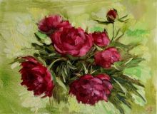 "Bouquet of red peonies."