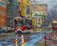 Московский пейзаж - Красный трамвайчик на Бауманской улице