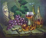 Натюрморт с красным вином, виноградом и гранатом