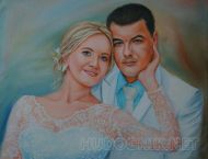 Свадебный семейный портрет по фото нарисованный маслом на холсте