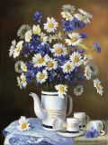 Chamomile with cornflowers and coffee set