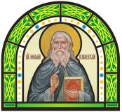 Stained glass window. Mitrophoric Archpriest Nikolai Guryanov