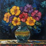 Flowers in a turquoise vase