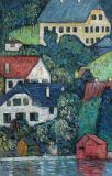 Free copy of Gustav Klimt's painting. Houses in Unterach on Lake Attersee