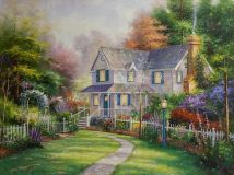 Copia de una pintura de Thomas Kinkade. Jardín victoriano