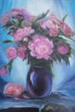 Peonies on blue