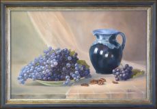 Still life with grapes and a jug