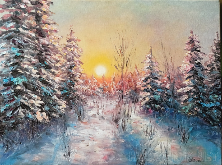 Dawn in the winter forest