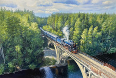 Passing over the river. Train. Railway