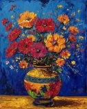 Flowers in a vase with patterns